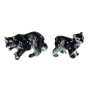 Vintage Bone China Japan Black Bear Family Miniature Figurine Mom Baby Cub